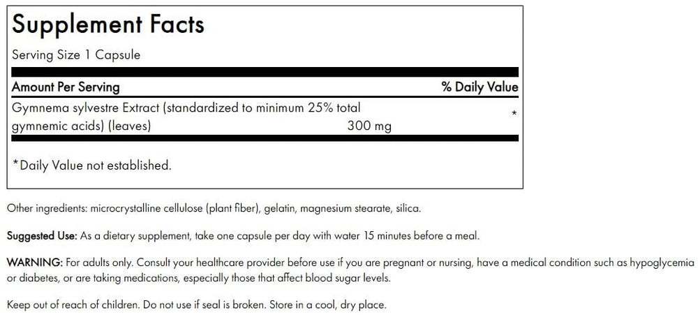 Swanson gymnema sylvestre extract label close-up suggesting sweet-food choice support