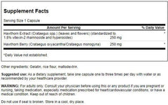 Swanson Hawthorn Extract capsules close-up showing standardized 250 mg formula for heart health use