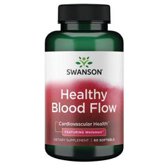 Swanson Healthy Blood Flow 60 SGELS bottle featuring gluten-free claim and clear labeling.