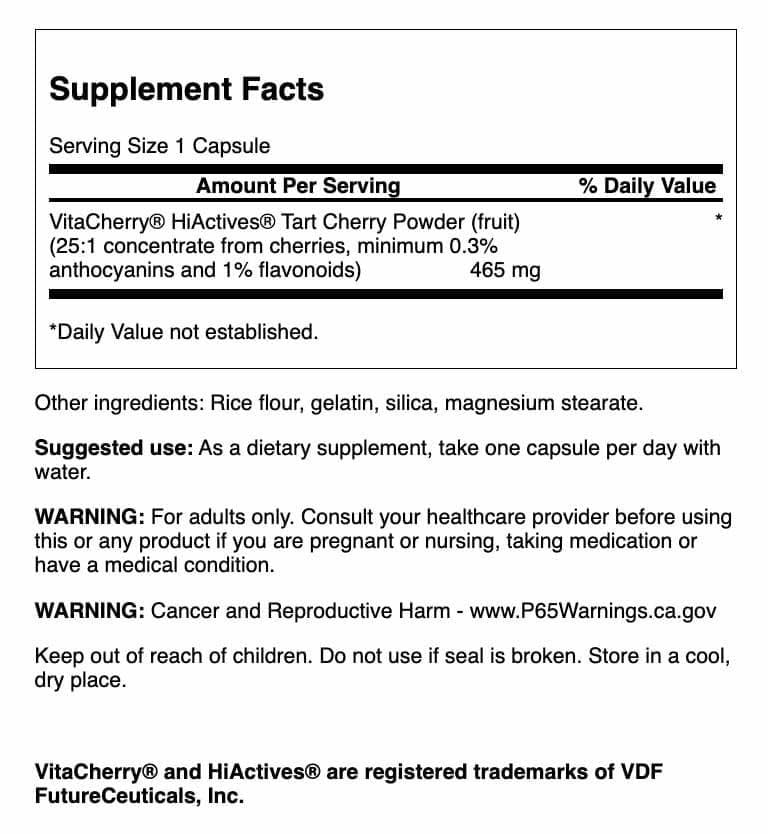 Swanson HiActives Tart Cherry capsules supporting daily connective tissue and flexibility