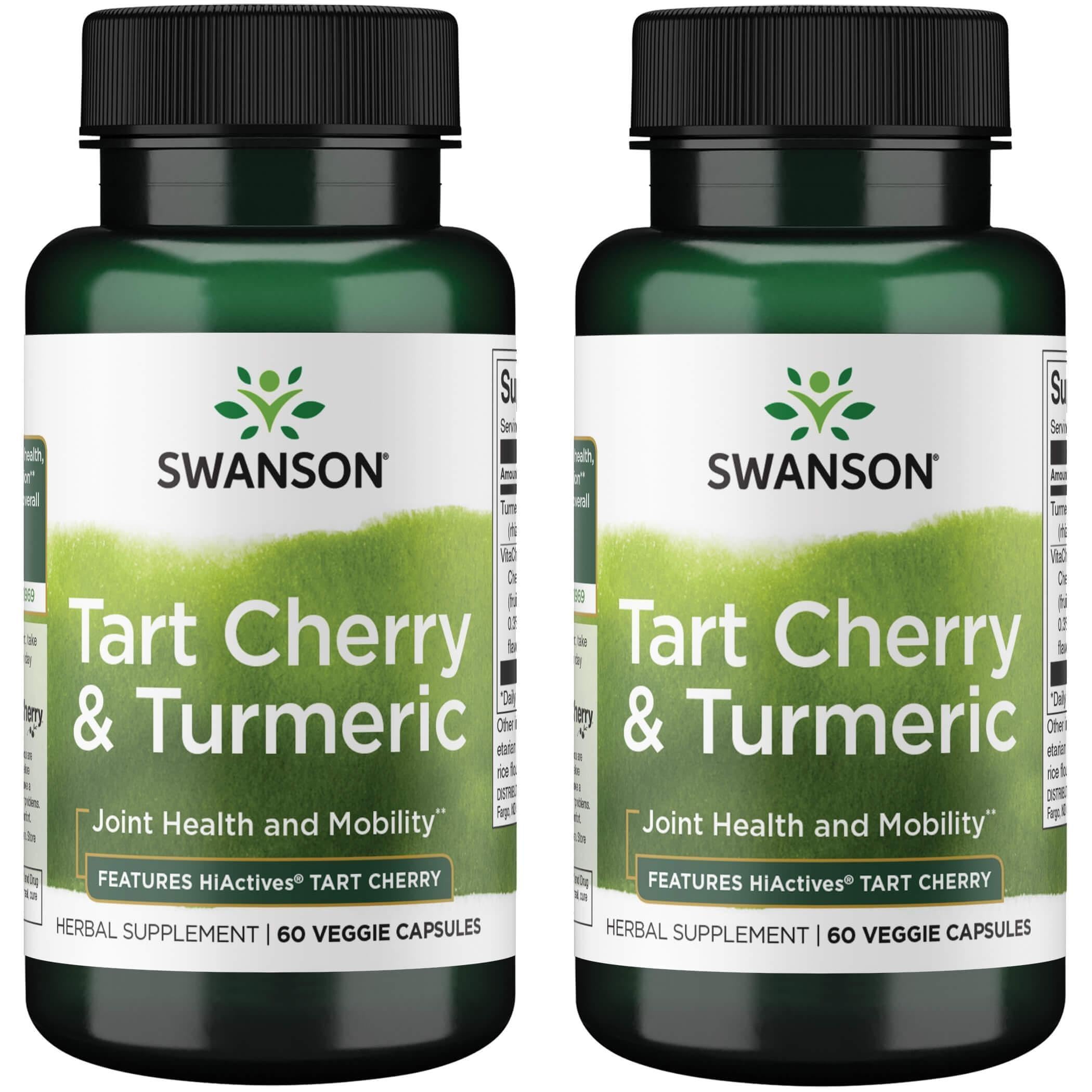 Swanson Hiactives Tart Cherry & Turmeric capsules bottle close-up for joint support and antioxidant wellness