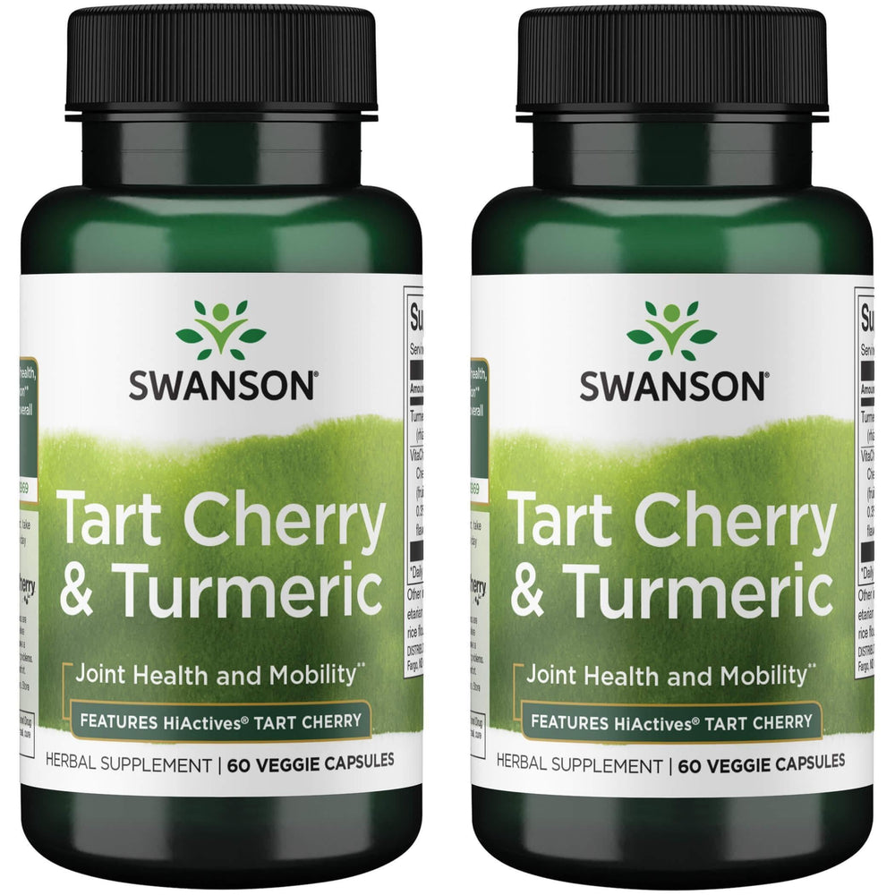 Swanson Hiactives Tart Cherry & Turmeric capsules bottle close-up for joint support and antioxidant wellness
