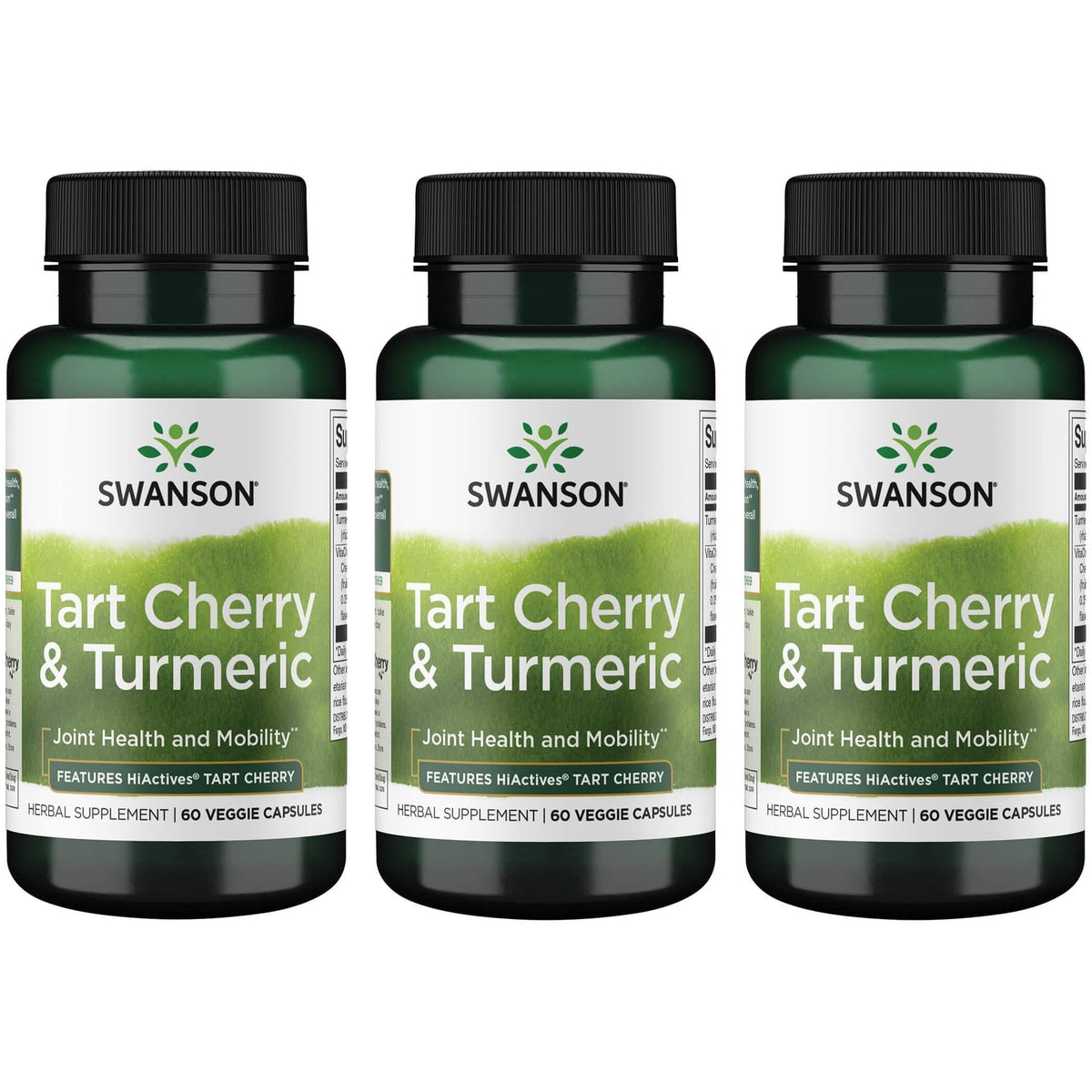 Swanson Hiactives Tart Cherry Turmeric capsules bottle supporting joint comfort and antioxidant wellness
