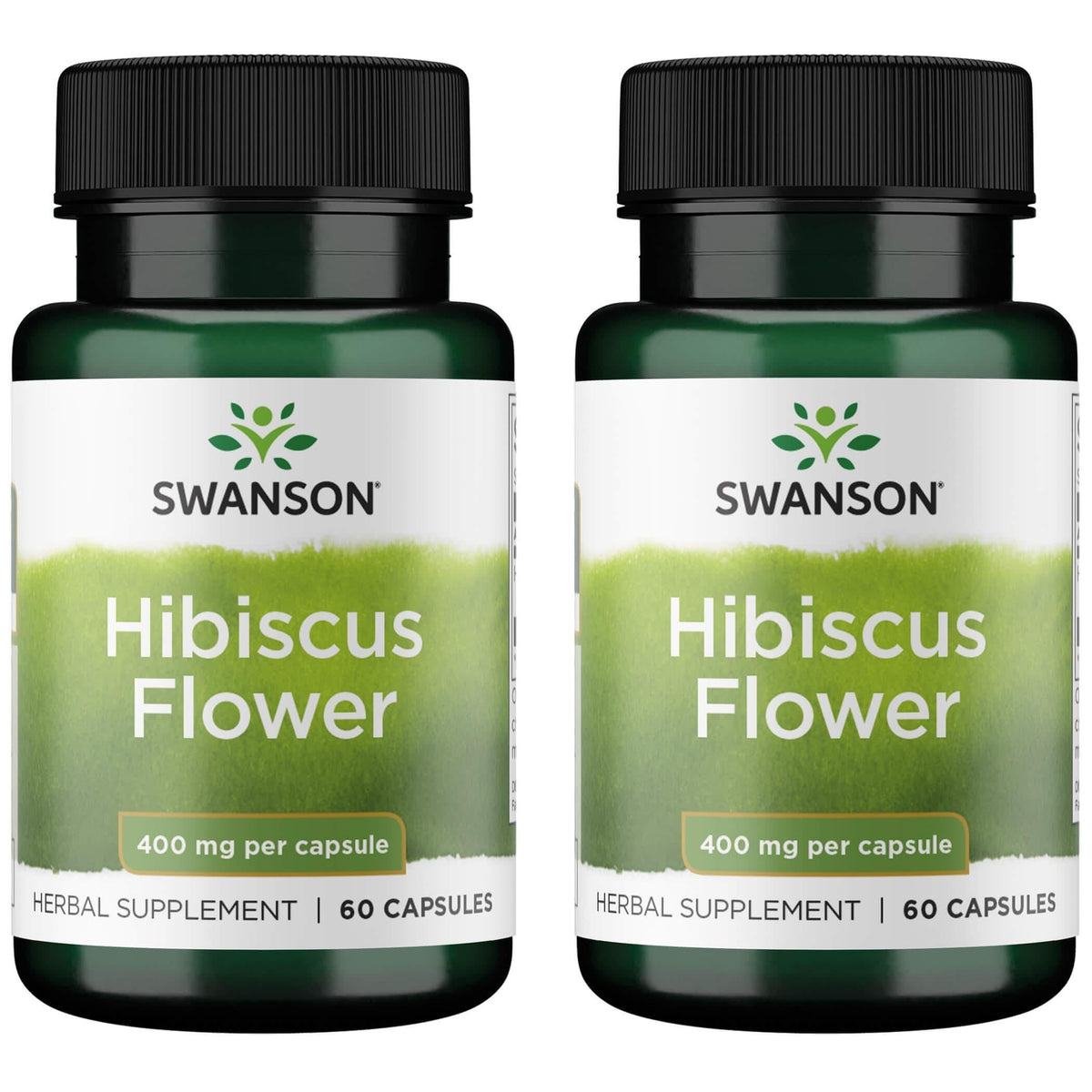 Swanson Hibiscus Full-Spectrum bottle image showing easy-to-swallow capsules for daily herbal support