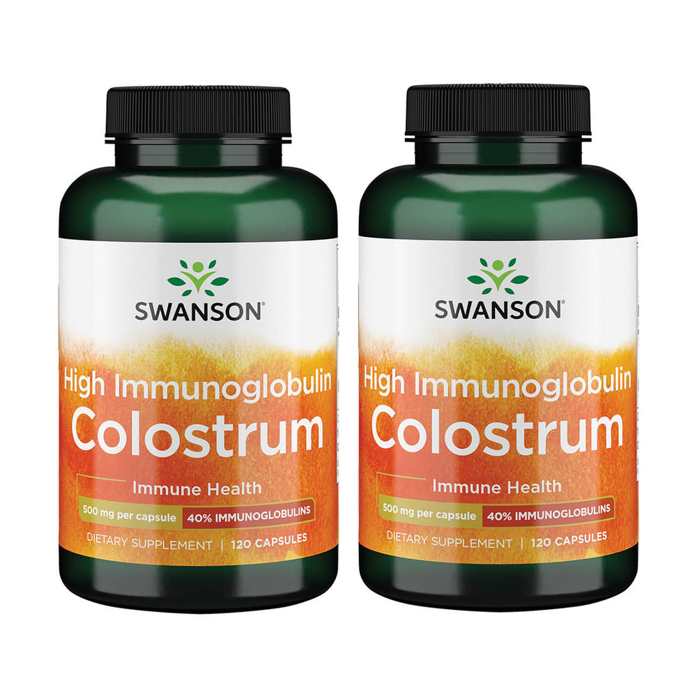 Swanson High Ig Colostrum 500mg bottle front view emphasizing immune support potential.