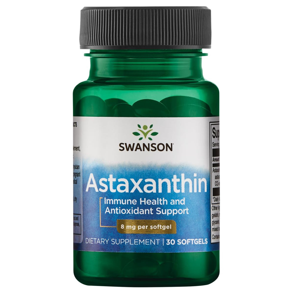 Swanson High Potency Astaxanthin 8 mg bottle shows a potent antioxidant option.