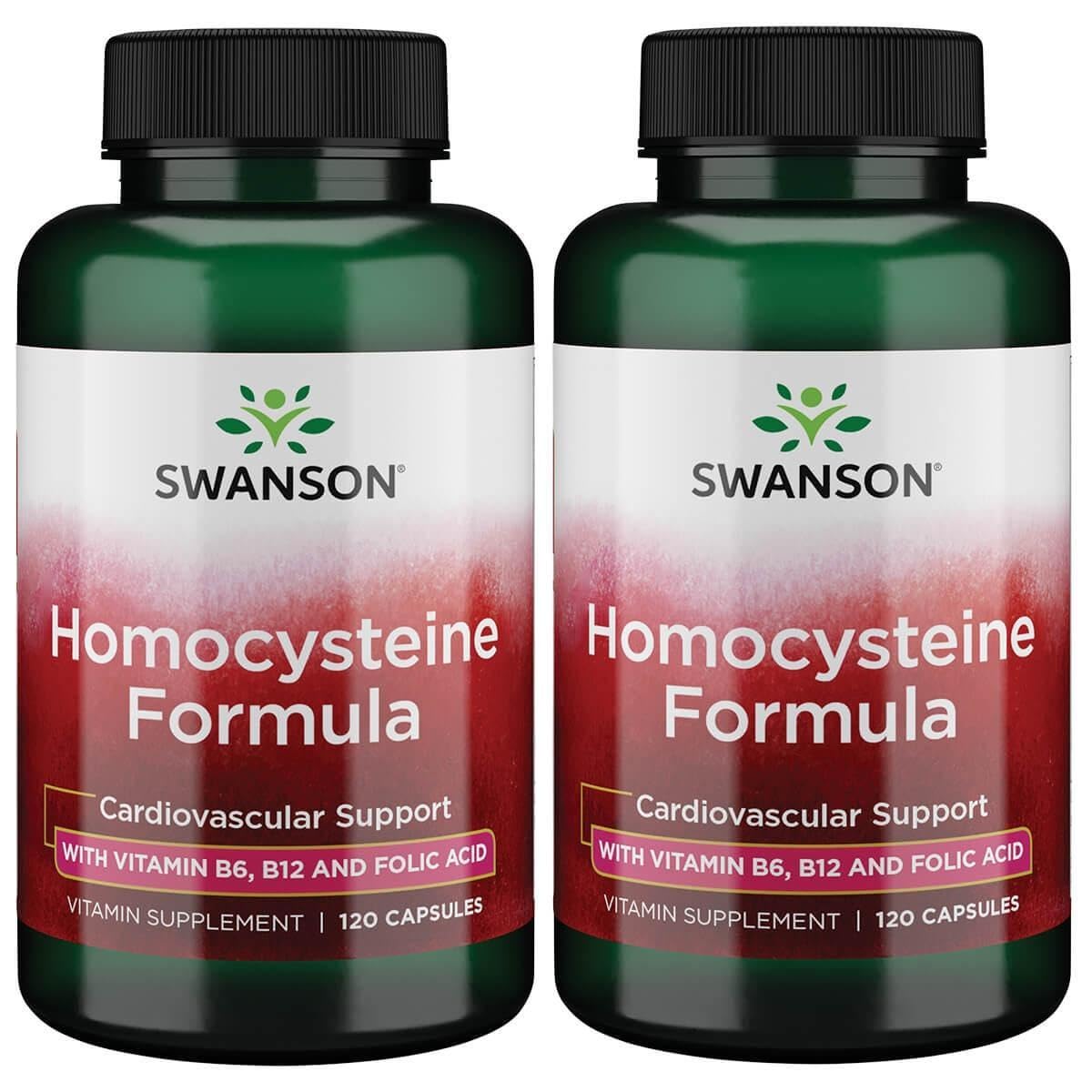 Swanson Homocysteine Formula bottle with label and capsules for daily wellness.