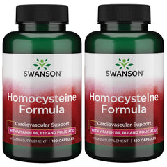 Swanson Homocysteine Formula bottle with label and capsules for daily wellness.