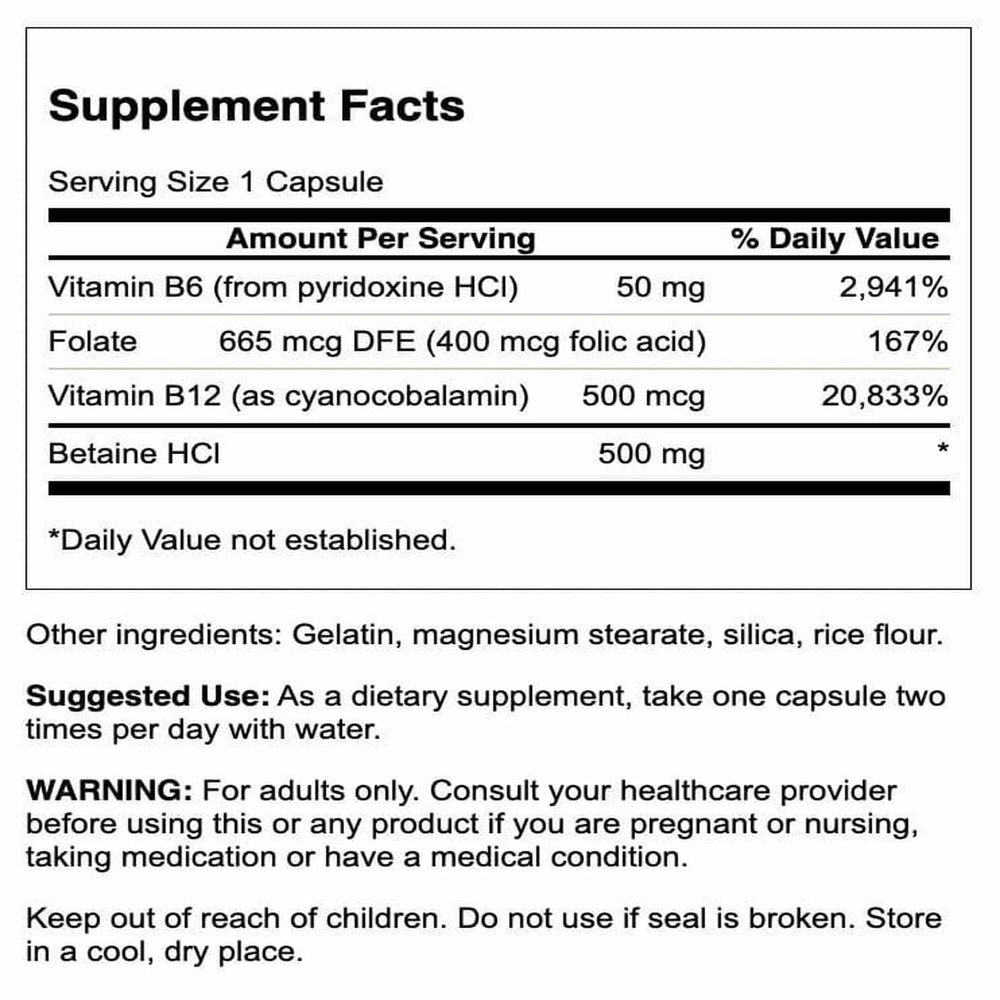 Swanson Homocysteine Formula capsules ready to swallow for daily wellness.