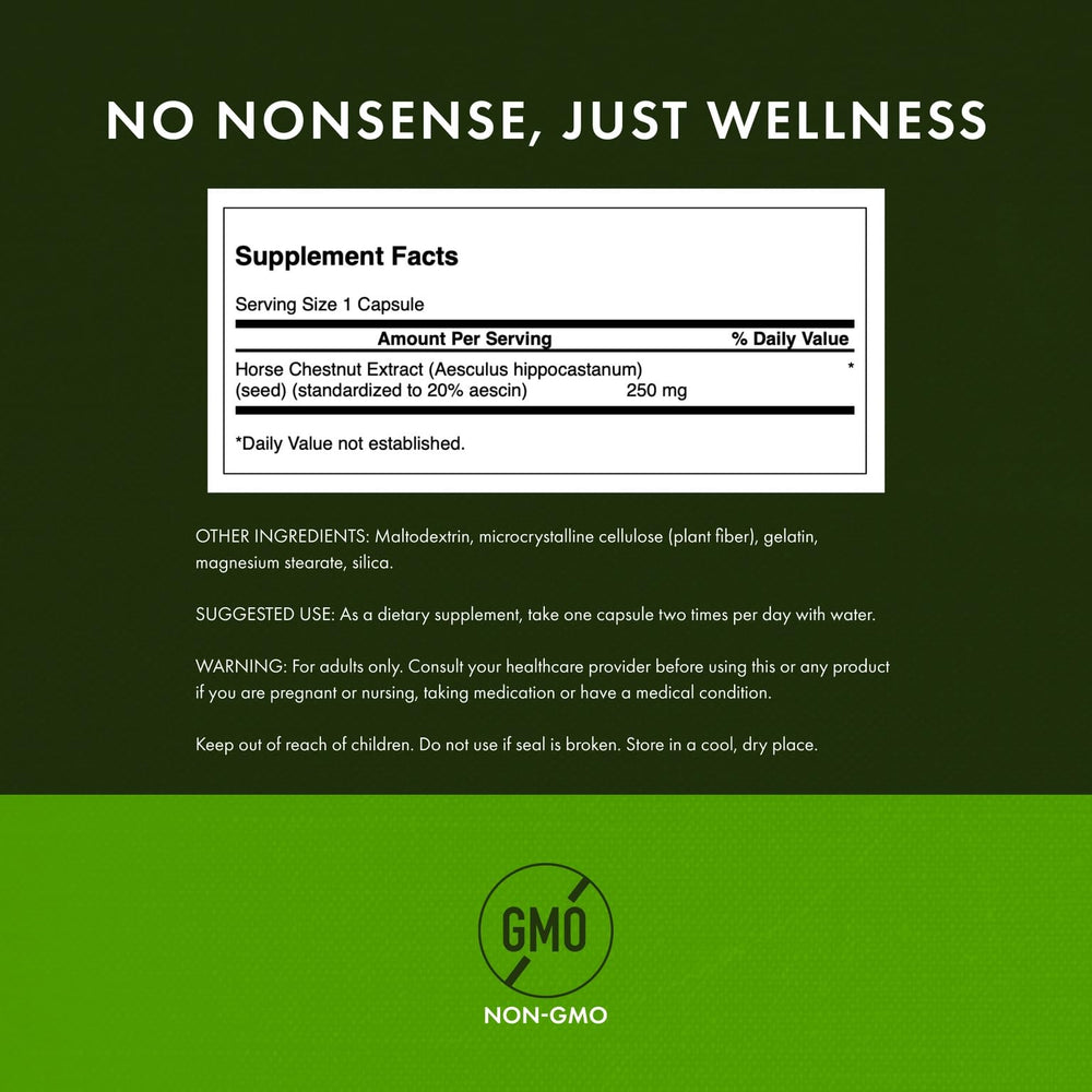 Swanson Horse Chestnut label emphasizing quality and GMP-backed production