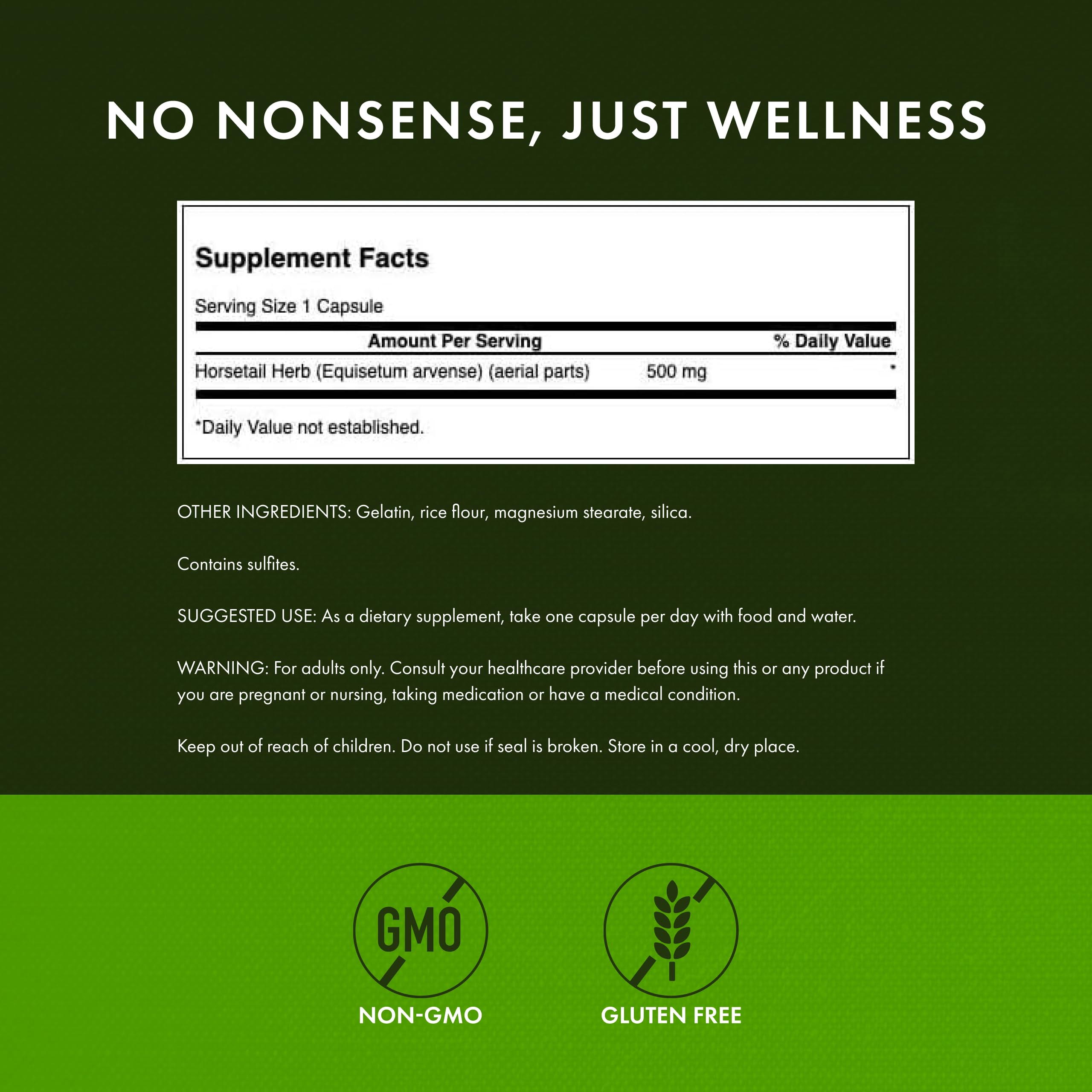 Swanson Horsetail label detail and product packaging.