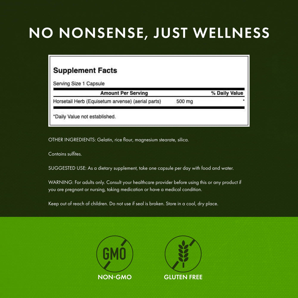 Swanson Horsetail label detail and product packaging.