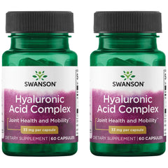Swanson Hyaluronic Acid Complex bottle shows capsules for joint support and tissue health.