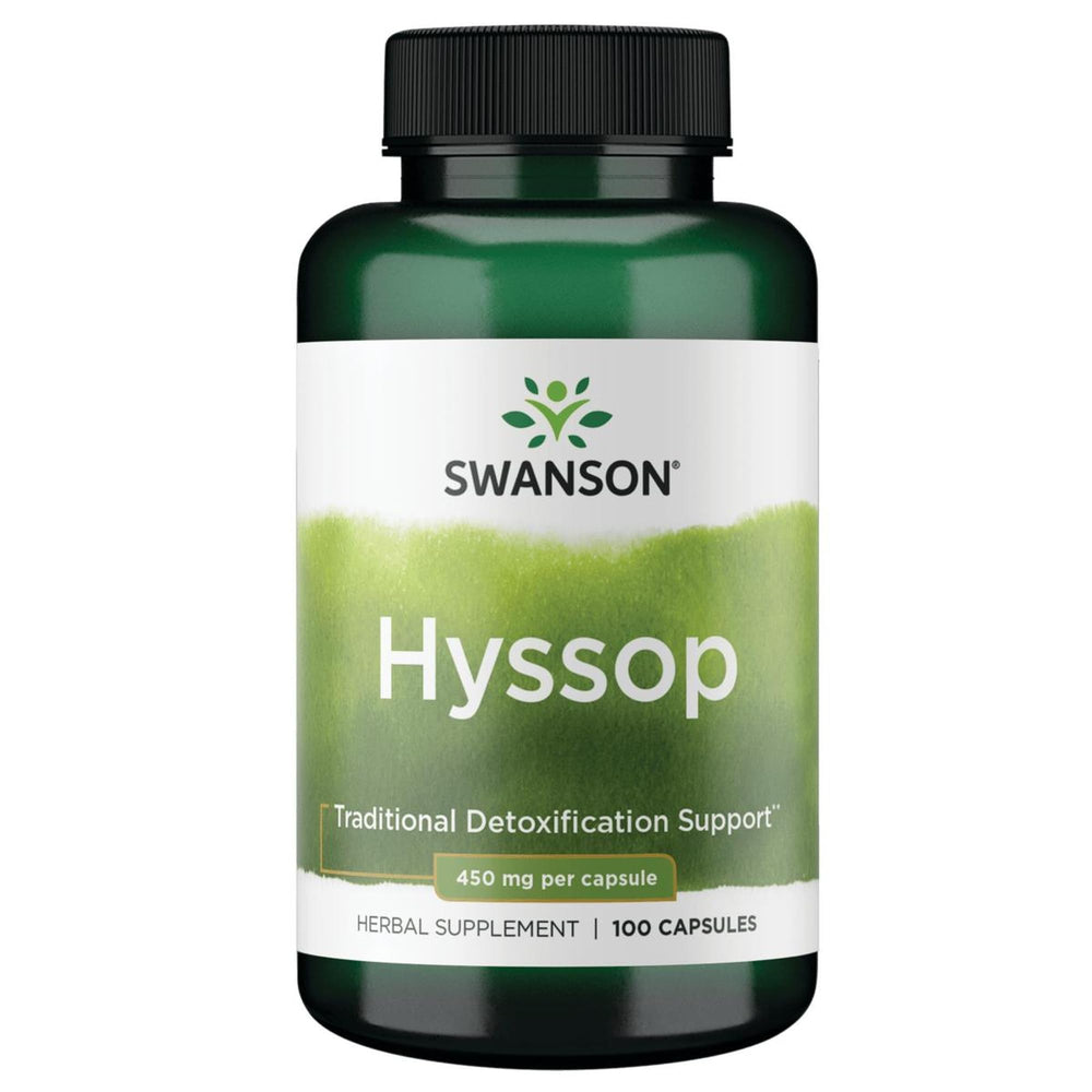 Swanson Hyssop 450 mg bottle front highlights dosage and herbal foundation.