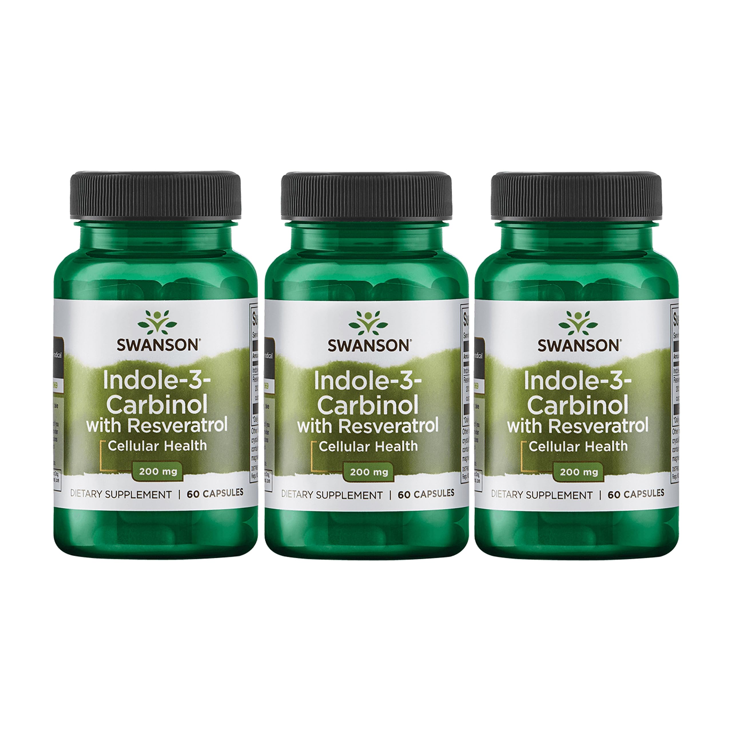 Swanson I3C with Resveratrol bottle, potential support for hormonal balance and cellular health.