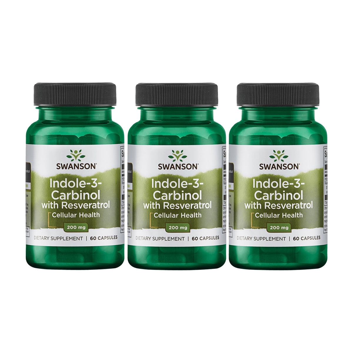Swanson I3C with Resveratrol bottle, potential support for hormonal balance and cellular health.