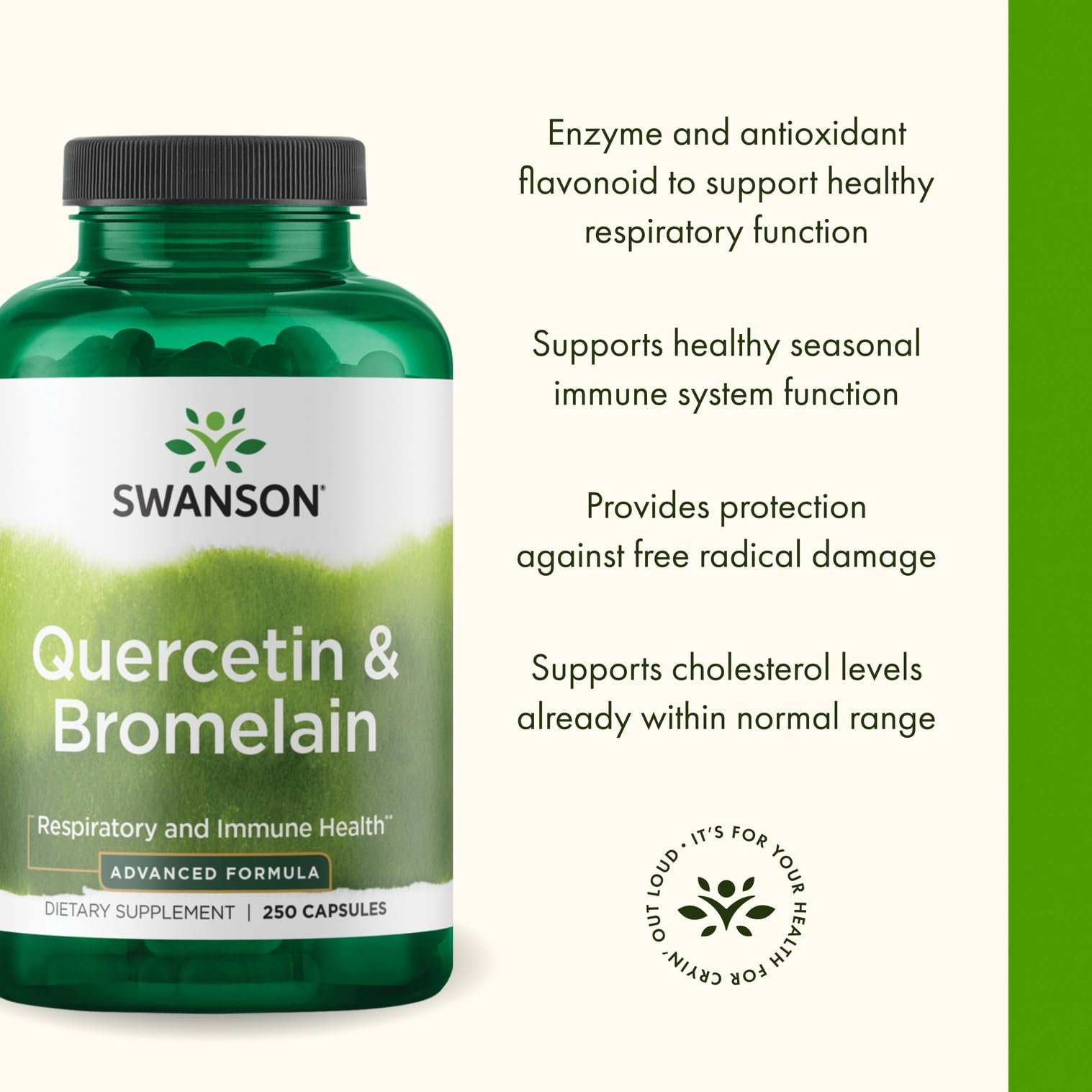 Swanson packaging emphasizes seasonal wellness support with quercetin bromelain blend.