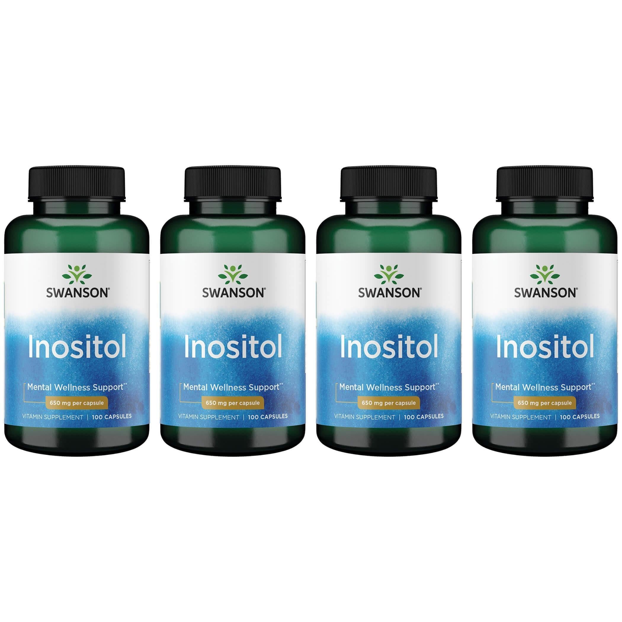 Swanson Inositol 650 mg bottle with capsules for daily wellness and routine support.
