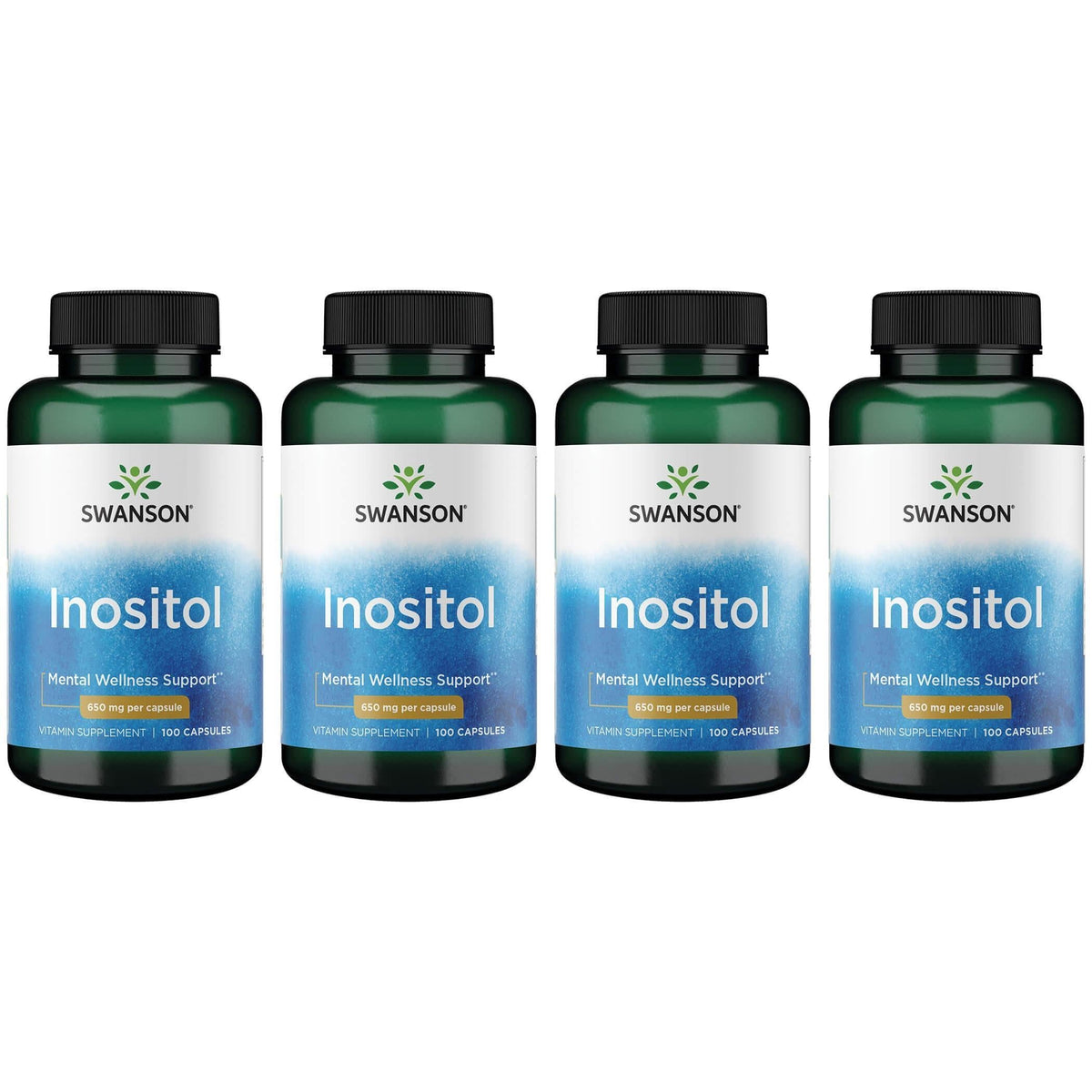 Swanson Inositol 650 mg bottle with capsules for daily wellness and routine support.