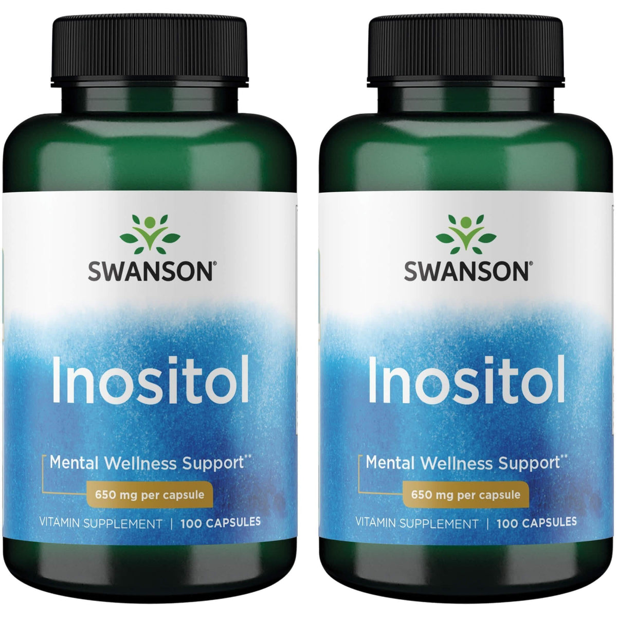 Swanson Inositol 650 mg bottle supports mood balance and liver health.