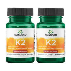 Swanson K2 50 mcg bottle label shows natural MK-7 source for bone support potential.