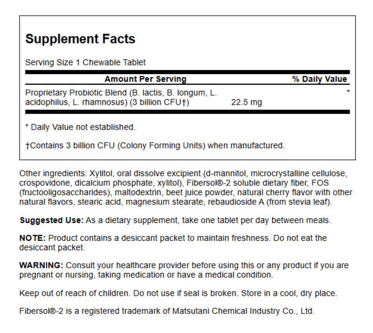 Swanson Kids Probiotic Natural Cherry packaging highlights vegan and non GMO formula for safe use