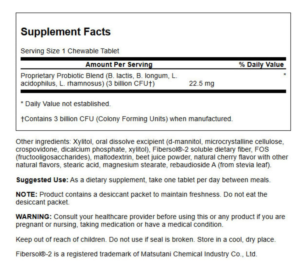 Swanson Kids Probiotic Natural Cherry packaging highlights vegan and non GMO formula for safe use