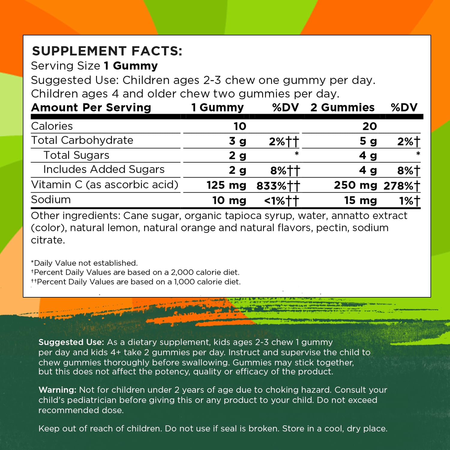 Swanson Kids Vitamin C Gummies bottle on counter, easy daily dose for children
