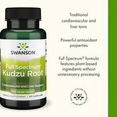 Swanson Kudzu bottle with dosage guide suggests easy daily intake.