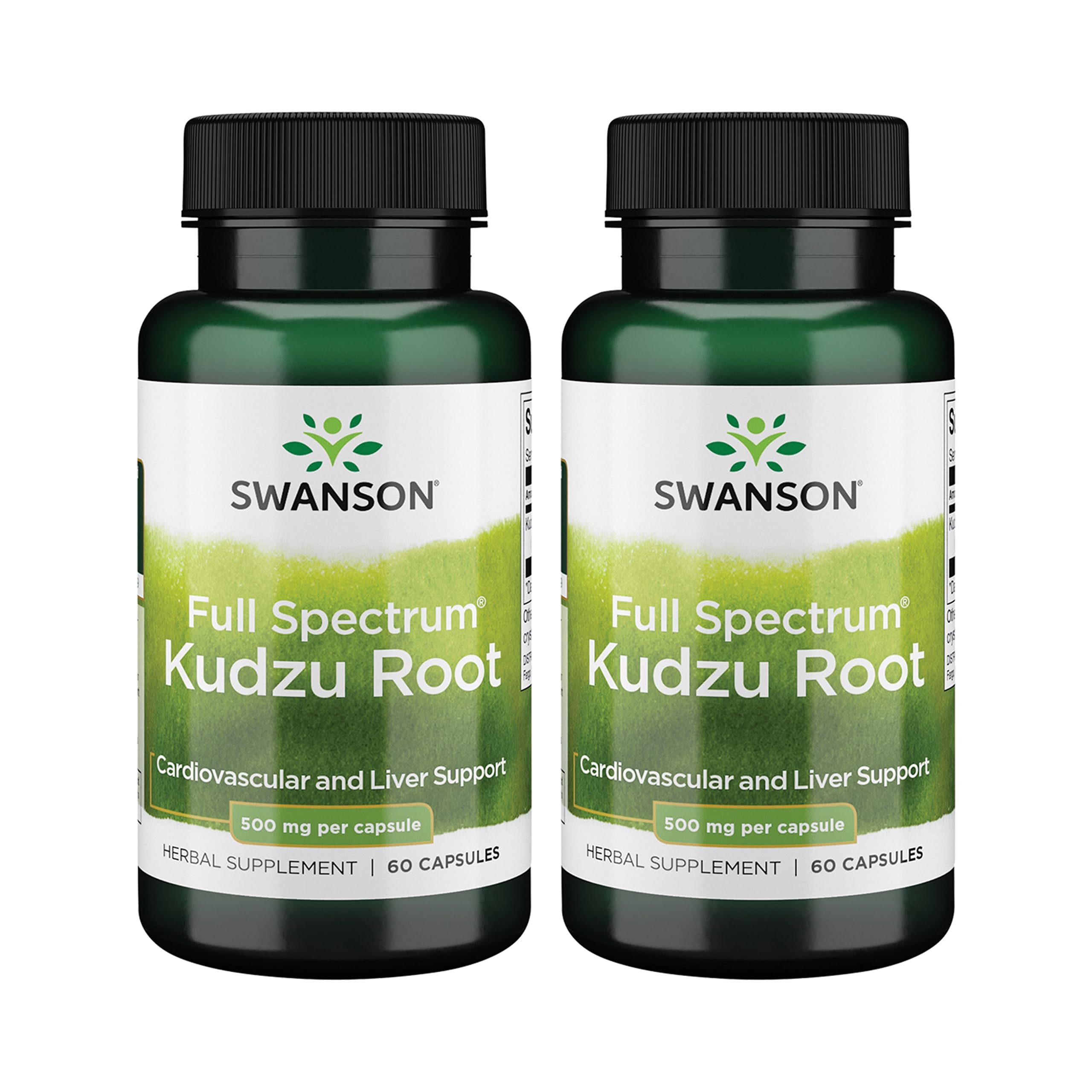 Swanson Kudzu Full Spectrum bottle image shows heart and liver wellness potential.