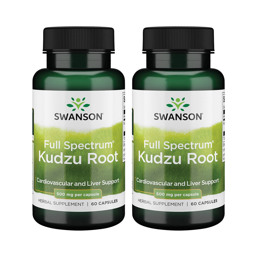 Swanson Kudzu Full Spectrum bottle image shows heart and liver wellness potential.