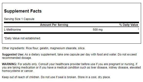 Swanson L-Methionine bottle front view highlights quality and potential liver support