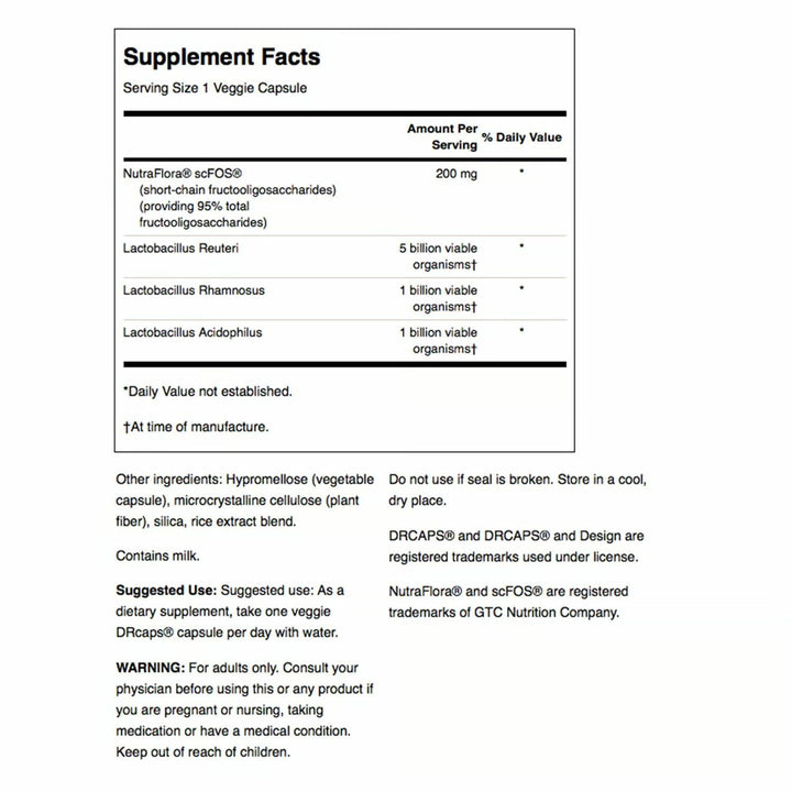 Swanson L Reuteri Probiotic Plus bottle back showing strains and CFU details