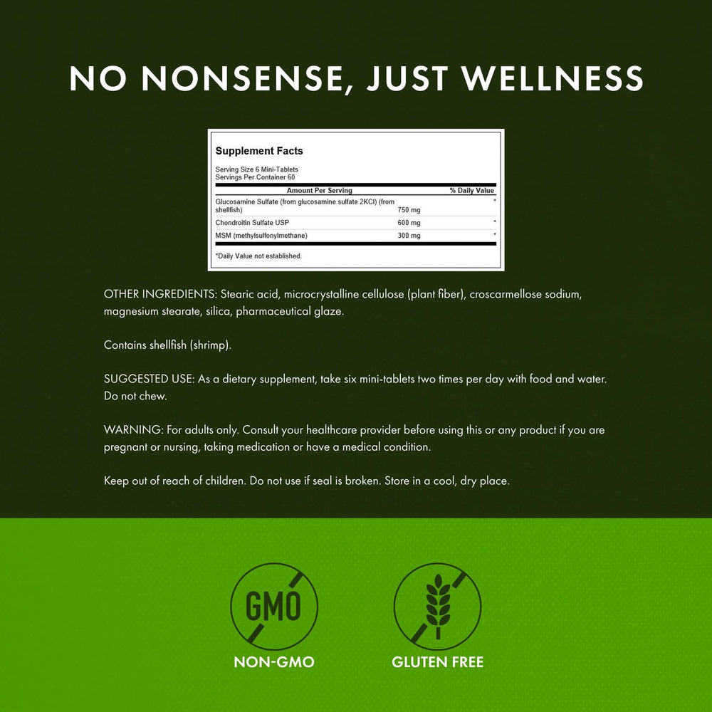 Swanson label highlights gluten-free, non-GMO formula for cartilage support.