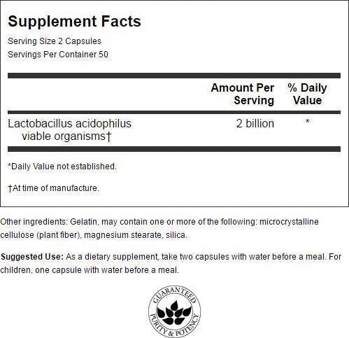 Close-up of Swanson Lactobacillus Acidophilus capsules for daily gut support