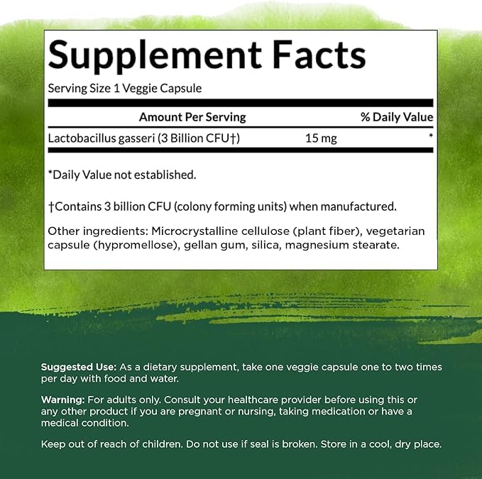 Swanson Lactobacillus Gasseri bottle side showing packaging details for convenience