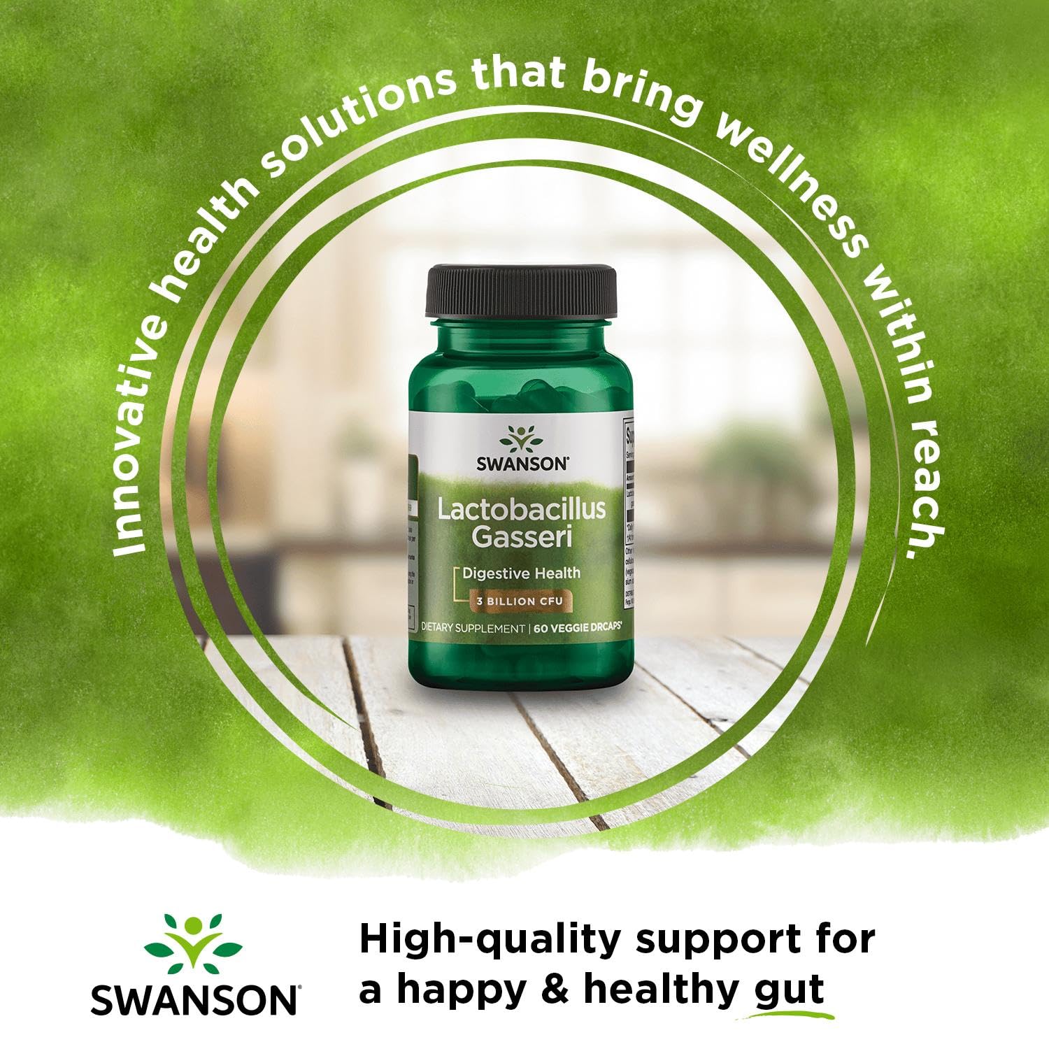 Kitchen scene with Swanson probiotic bottle for daily use