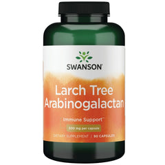 Swanson Larch Arabinogalactan 500 mg bottle close-up showing capsules for daily use