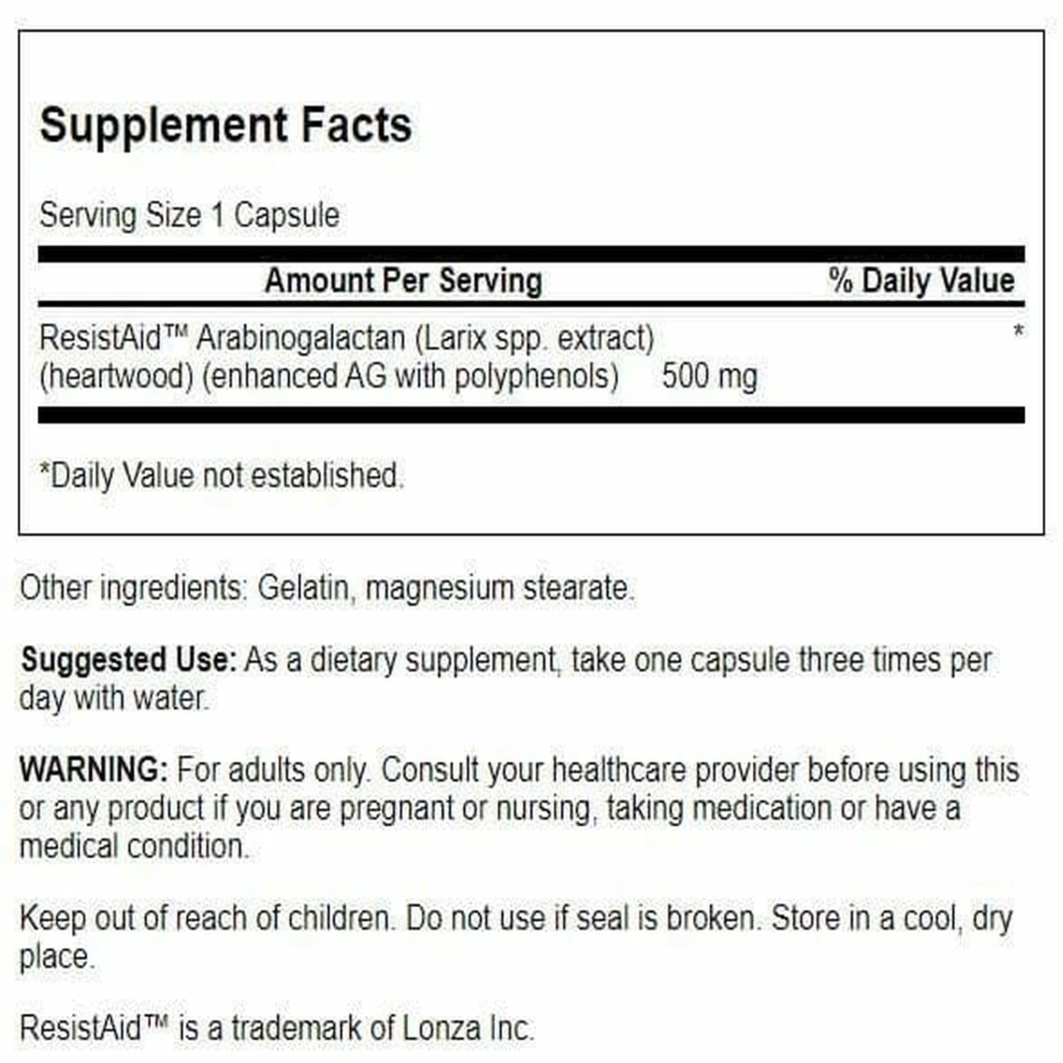 Close-up of Swanson Larch Arabinogalactan capsules for easy daily intake