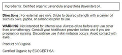 Swanson Lavender Essential Oil label close-up emphasizes purity for diffusing.