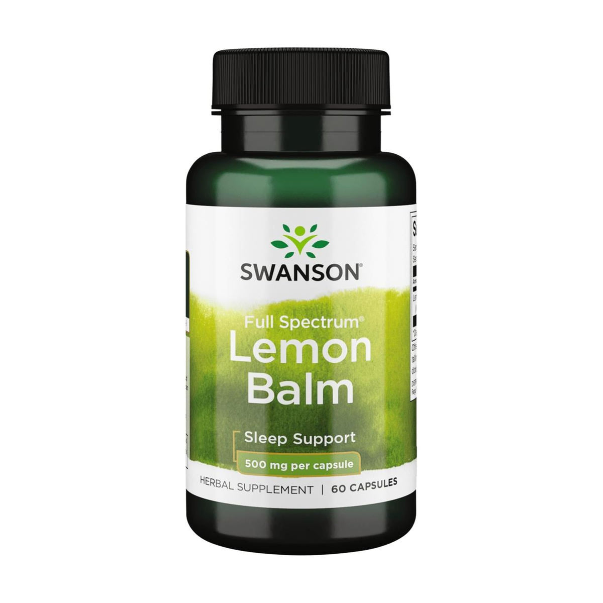 Swanson Lemon Balm Relaxation bottle shows a full spectrum formula for calm evenings.
