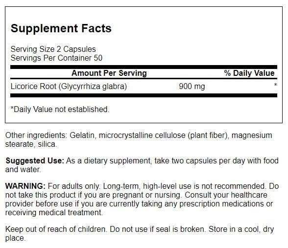 Swanson Licorice Root capsules close-up highlighting plant-based formula and wellness