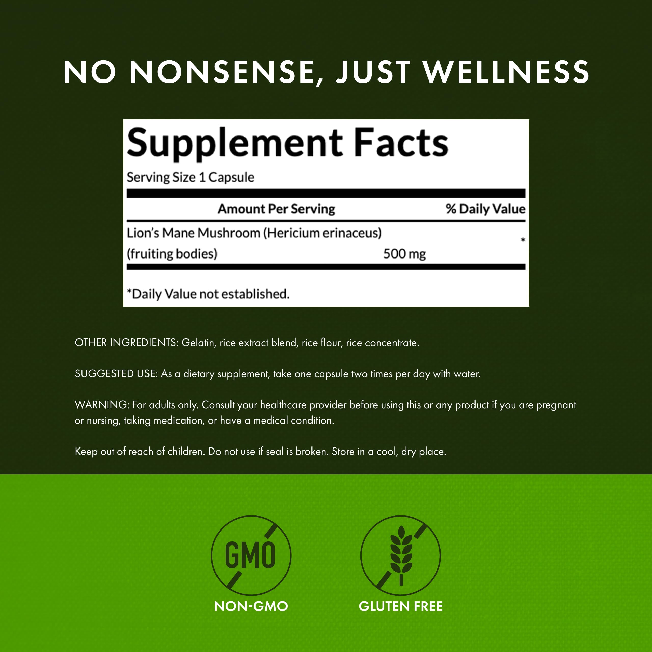 Close-up of Swanson Lion's Mane label highlighting full spectrum benefits