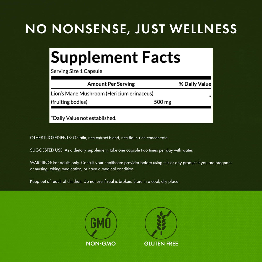 Close-up of Swanson Lion's Mane label highlighting full spectrum benefits