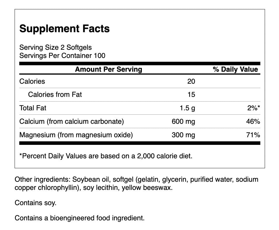 Swanson Liquid Calcium and Magnesium 200 SGELS softgel capsules close-up for easy absorption.