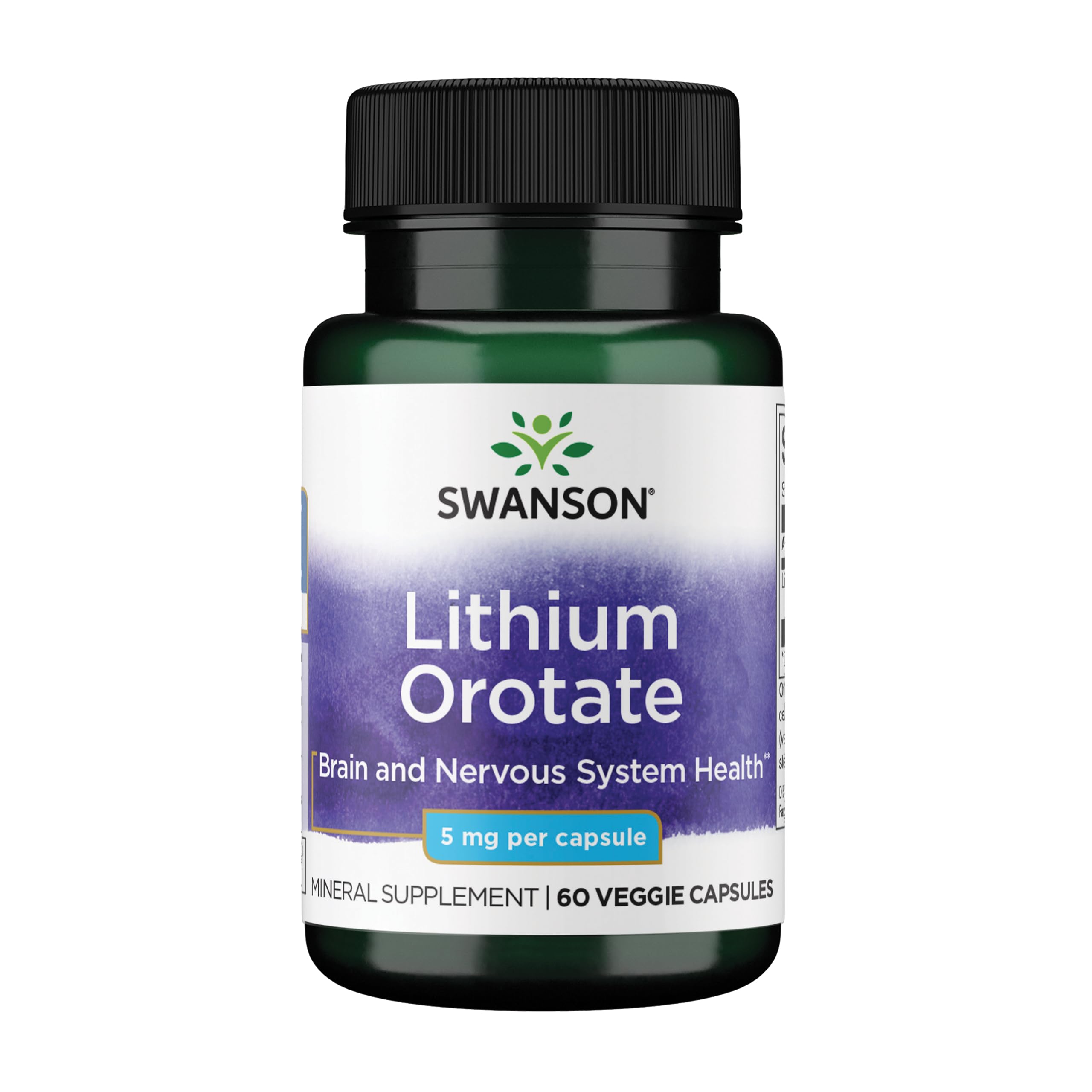 Swanson Lithium Ootate bottle showcasing 60 veggie capsules for mood support