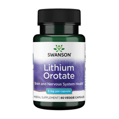 Swanson Lithium Ootate bottle showcasing 60 veggie capsules for mood support