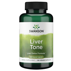 Swanson Liver Tone bottle-front view highlighting compact vegan detox formula