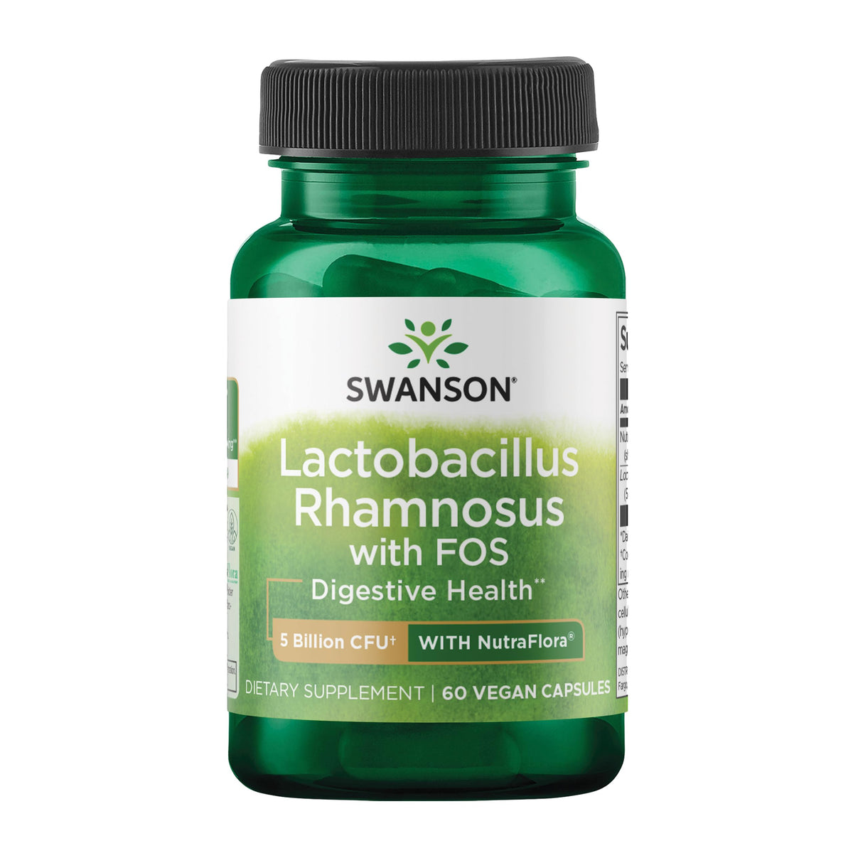 Swanson Lactobacillus Rhamnosus bottle shows 5B CFU for digestive support on the go