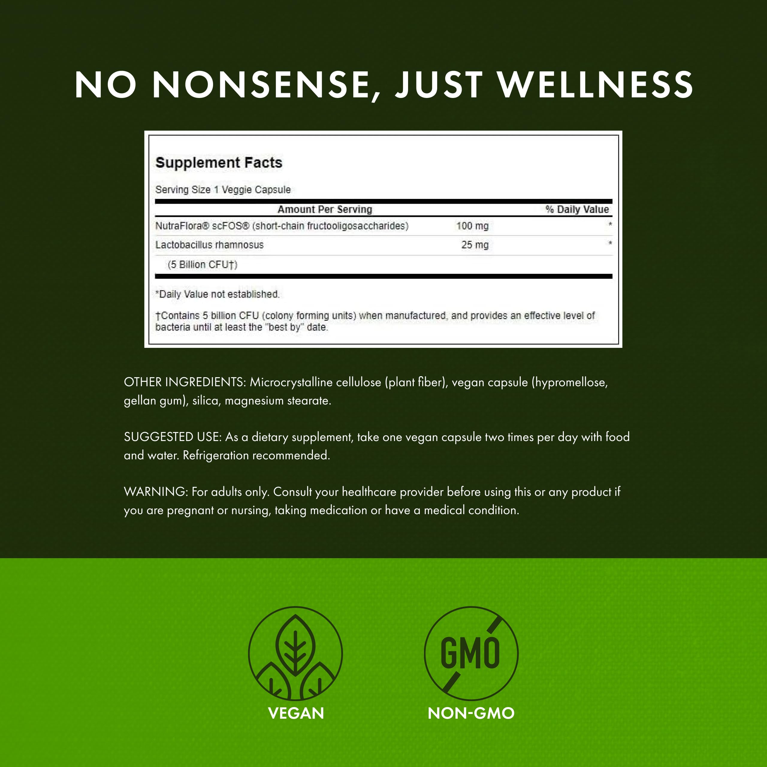Swanson probiotic label close-up highlights vegan capsules and high CFU